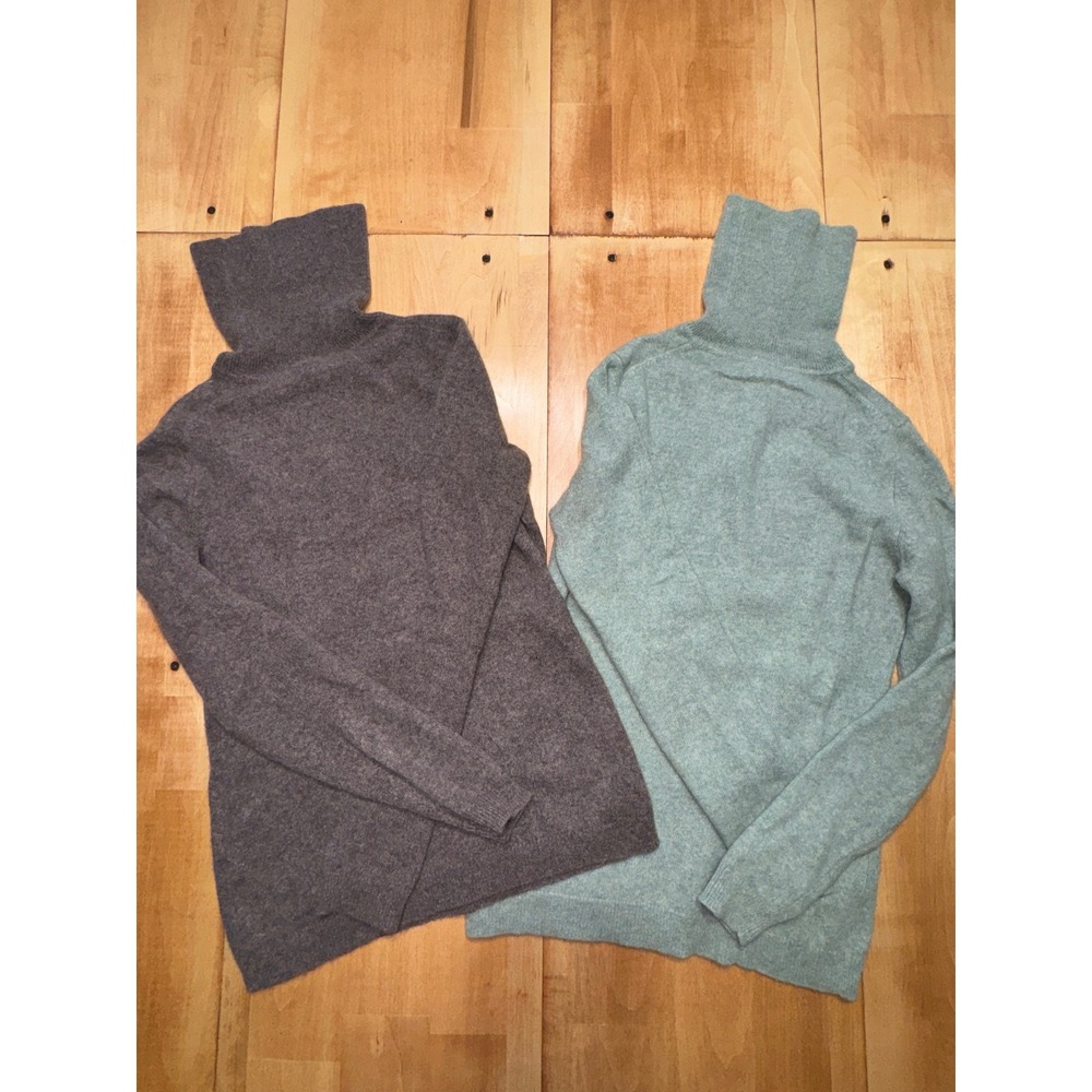 Charter Club 100% Cashmere Turtleneck Sweater Bundle Womens XS Brown & Green 2pc